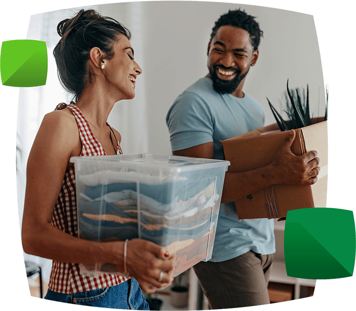 Young couple happy to be moving into new home