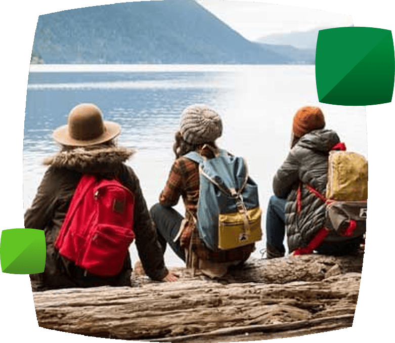 friends looking over water