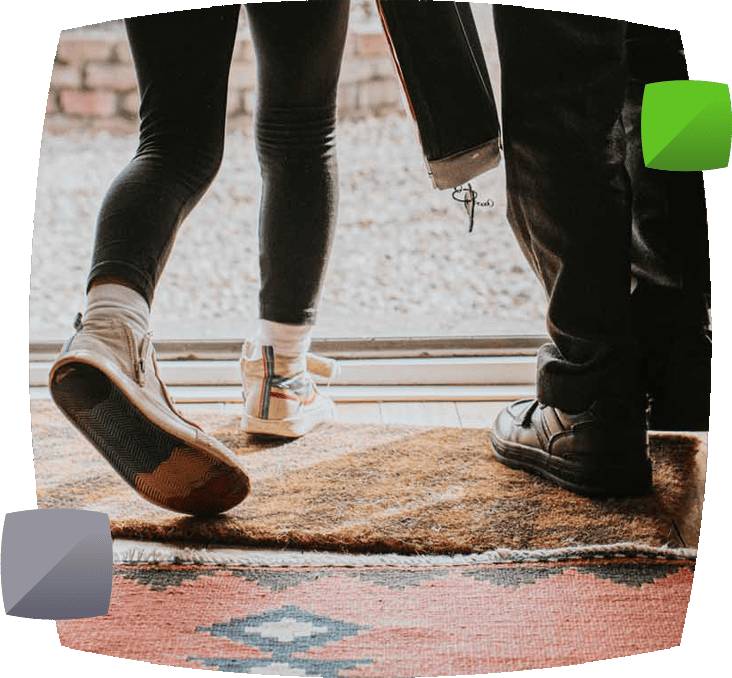 The feet of children leaving the house